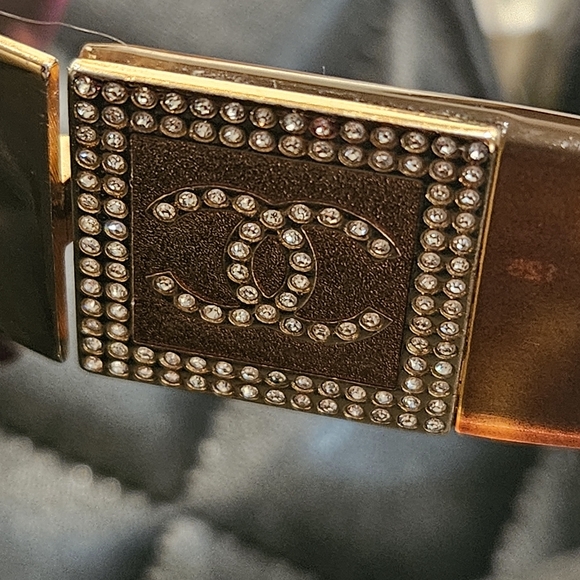 Vintage Chanel GOLD Rimless Frame w/Crystal LOGO Brown Sunglasses- nowhere - Picture 4 of 12